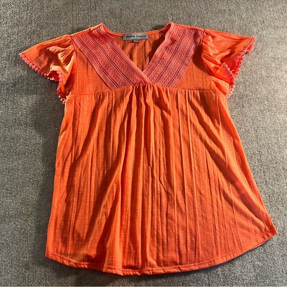 Absolutely Famous Orange V-Neck Women's Top - Picture 1 of 3